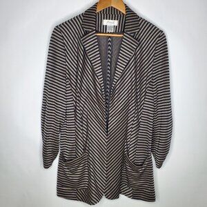Aria A Womens Black Striped Blazer Jacket Size XL Ruched Sleeves Pockets Y2K